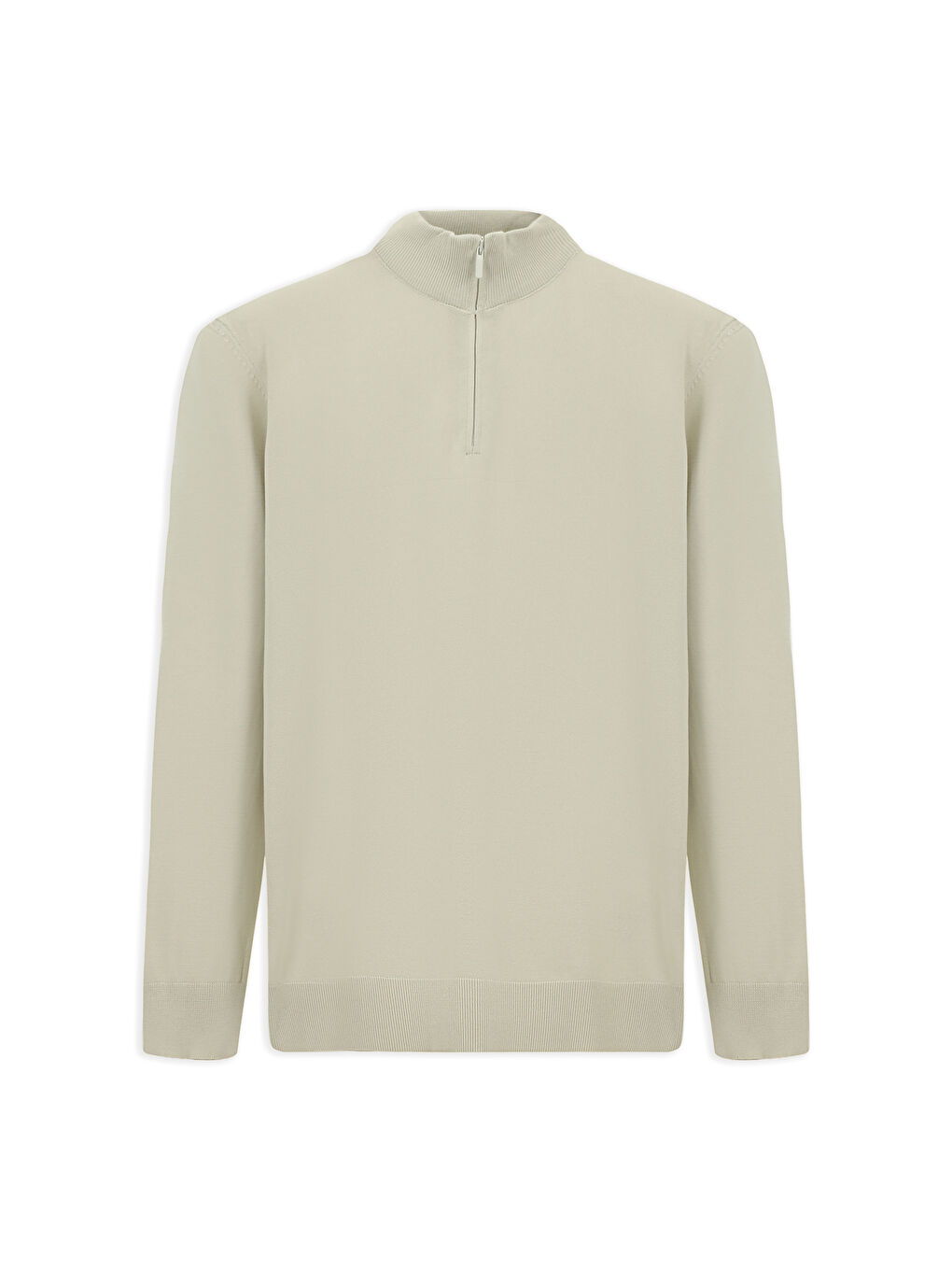 Bej Regular Fit Yarım Balıkçı Yaka Fermuarlı Trıko Kazak