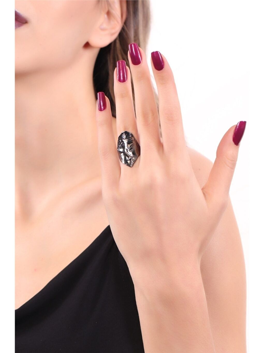 Kadın Antrasit Lak Kaplama Ayarlanabilir Uyuyan Güzel Yüzük-2