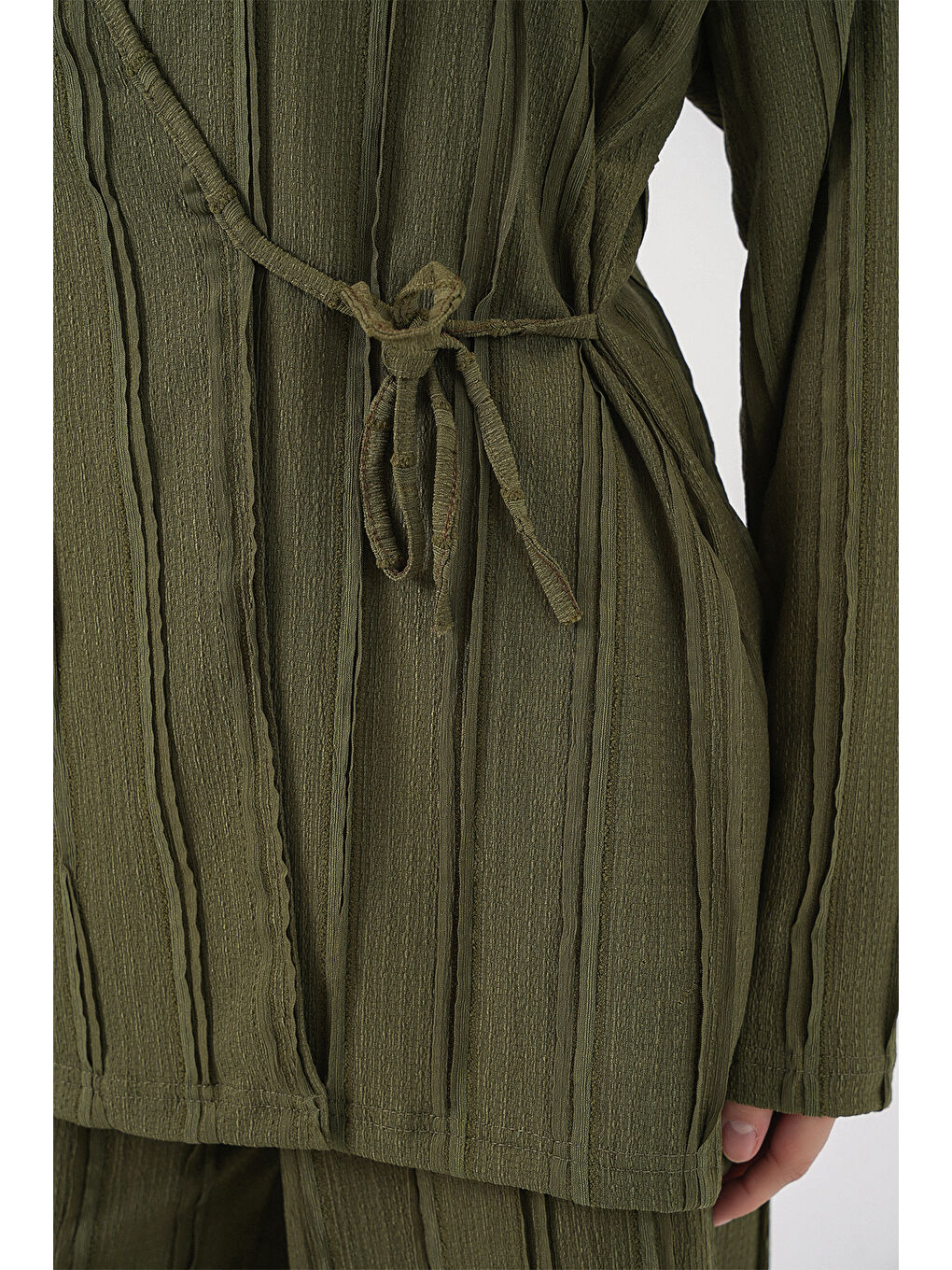 Kadın Örme Kimono Pantolon İkili Takım 30067 - Haki-5