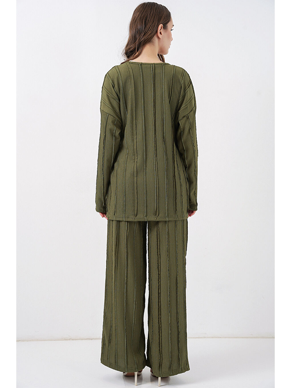 Kadın Örme Kimono Pantolon İkili Takım 30067 - Haki-6