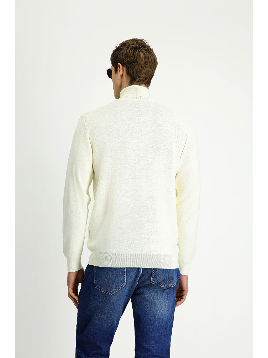 Ekru Balıkçı Yaka Regular Fit Yünlü Triko Kazak-5