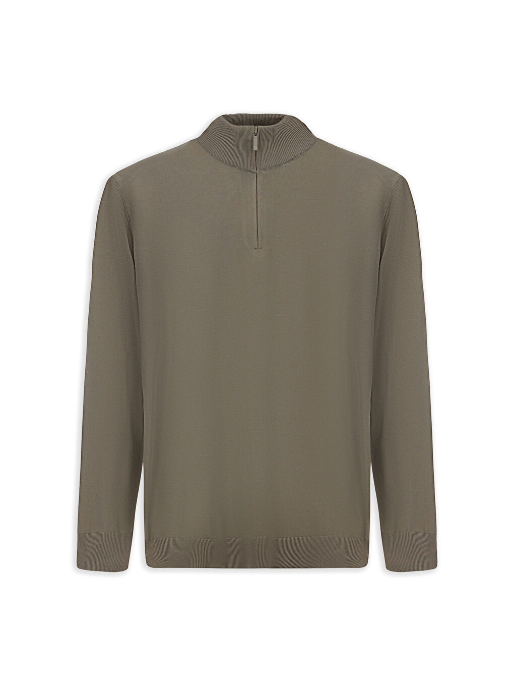 Bej Regular Fit Yarım Balıkçı Yaka Fermuarlı Trıko Kazak