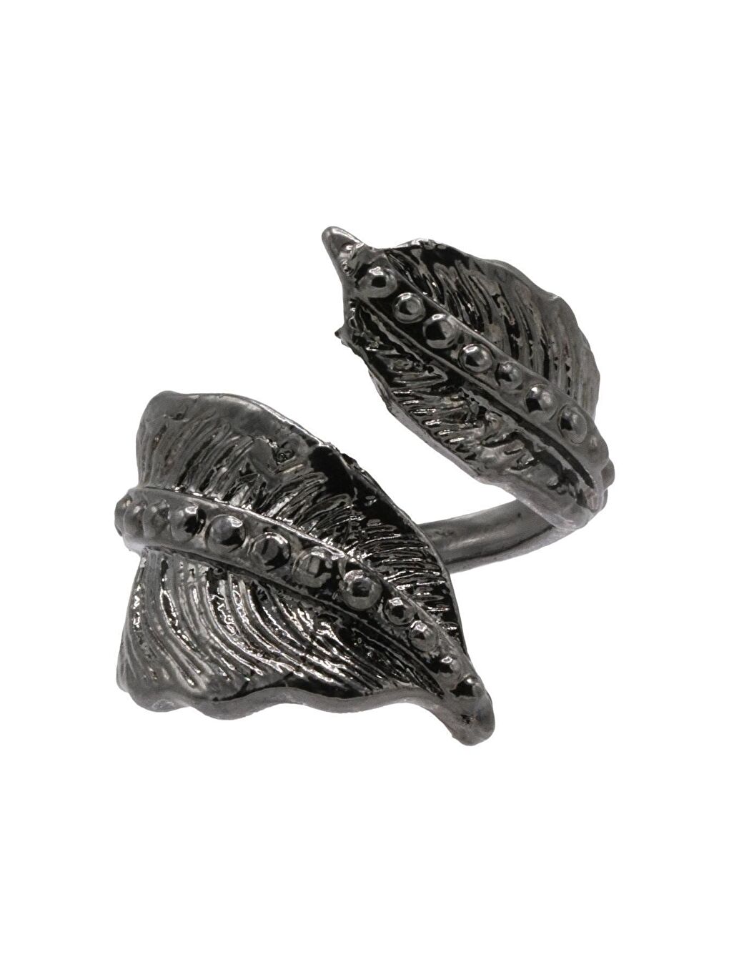 Kadın Antrasit Lak Kaplama Ayarlanabilir Yaprak Stilizesi Yüzük-4