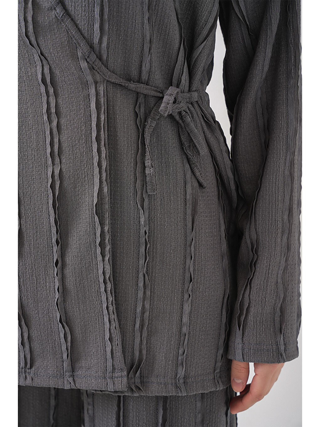 Kadın Örme Kimono Pantolon İkili Takım 30067 - Gri-4