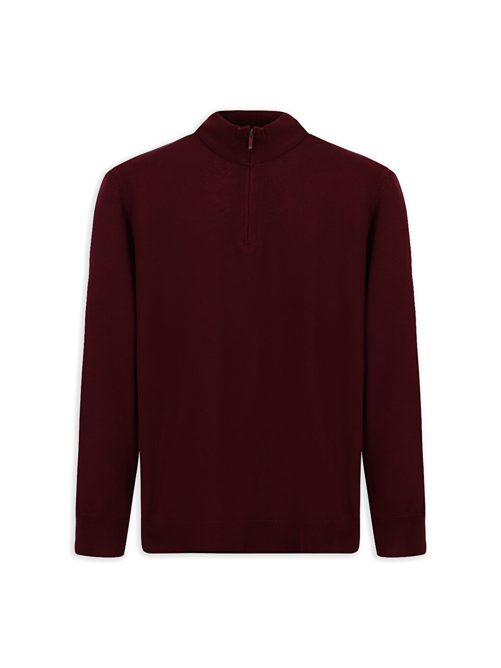 Bordo Regular Fit Yarım Balıkçı Yaka Fermuarlı Trıko Kazak