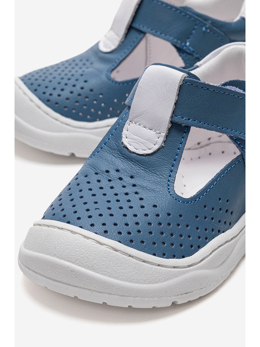 Mavi Unisex Bebek Jean Hakiki Deri Günlük İlk Adım Ayakkabı-1