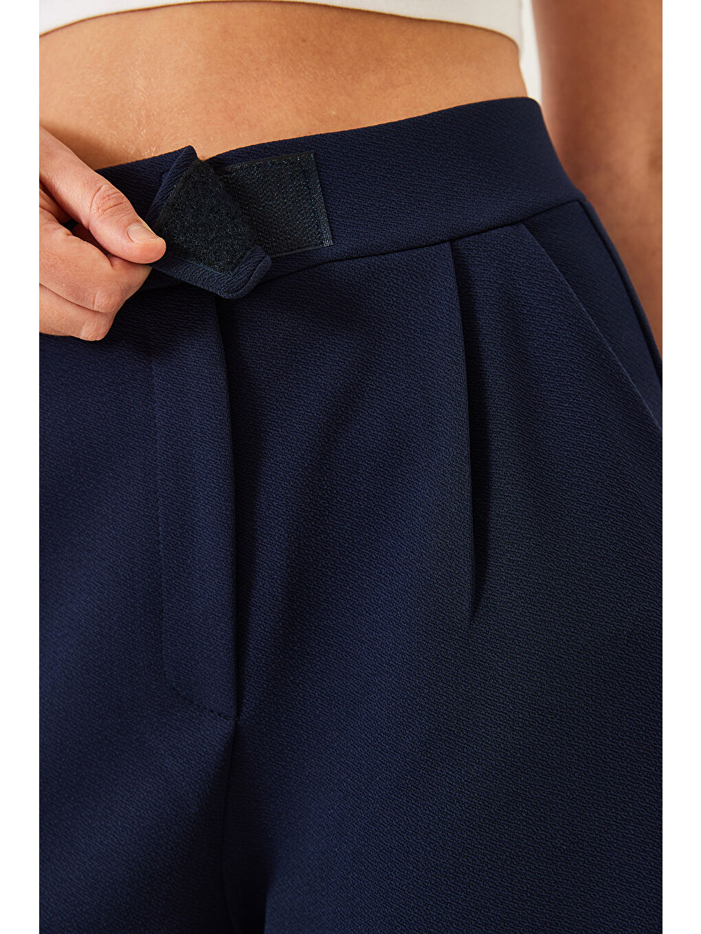 Lacivert Kadın Beli Cırtlı Rahat Palazzo Pantolon-5