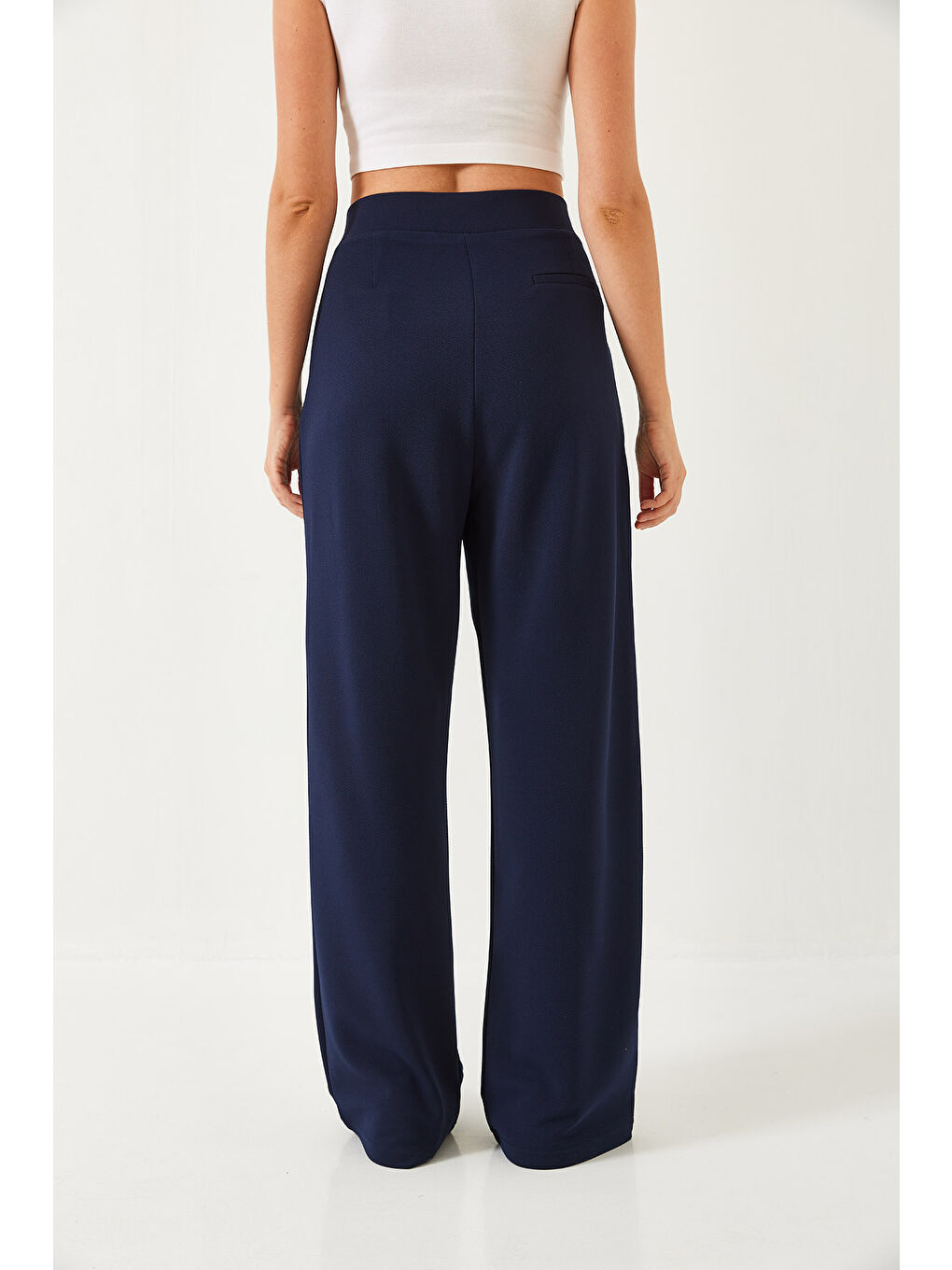 Lacivert Kadın Beli Cırtlı Rahat Palazzo Pantolon-6