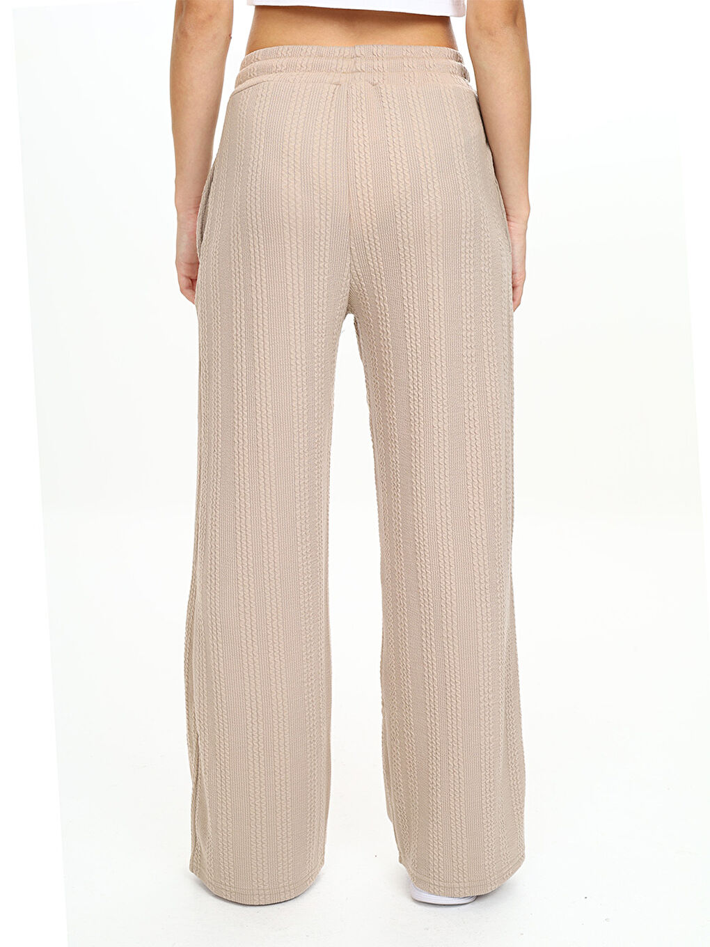 Kız Çocuk Geniş Paça Bej Basic Eşofman Altı-1