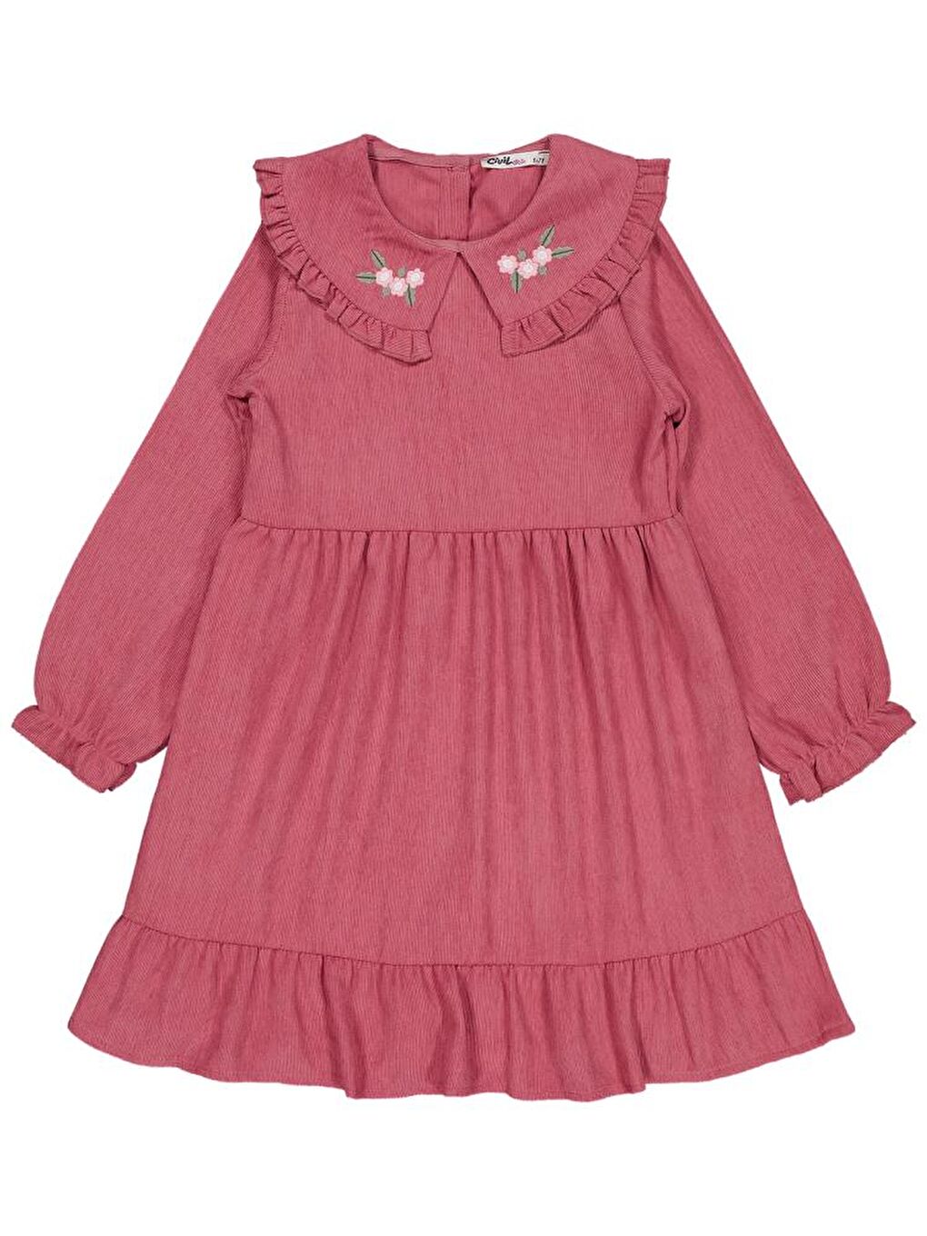 Girls Eteği Fırfırlı 6-9 Yaş Elbise - Pembe 8-9 Yaş-1