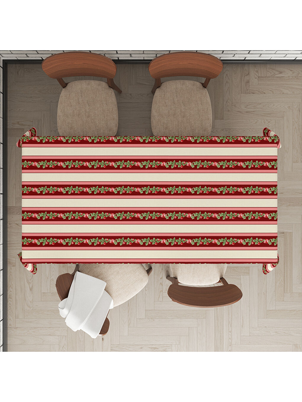 Karışık Yılbaşı Temalı Kokina Desenli Dijital Baskılı Masa Örtüsü-1