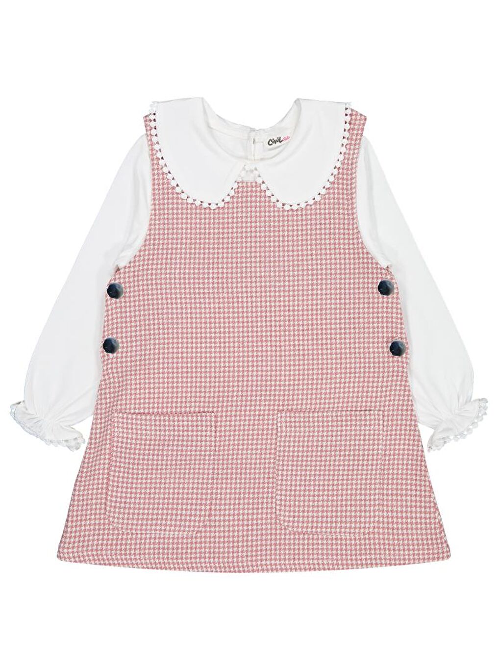 Girls Yakası Pomponlu 2-5 Yaş Elbise - Pembe 4-5 Yaş