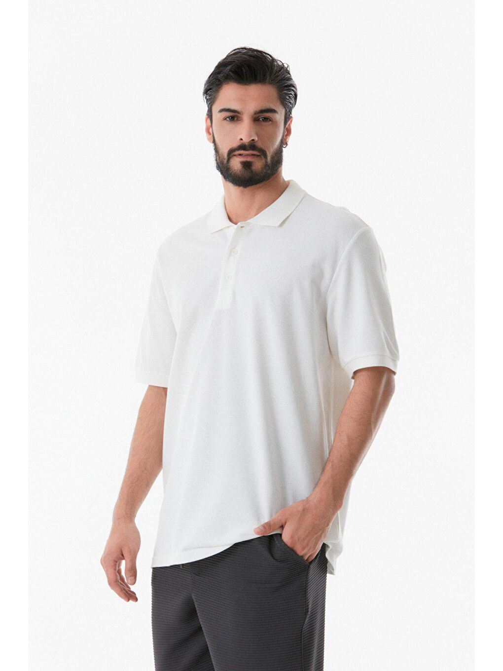 Ekru Basic Polo Yaka Tişört