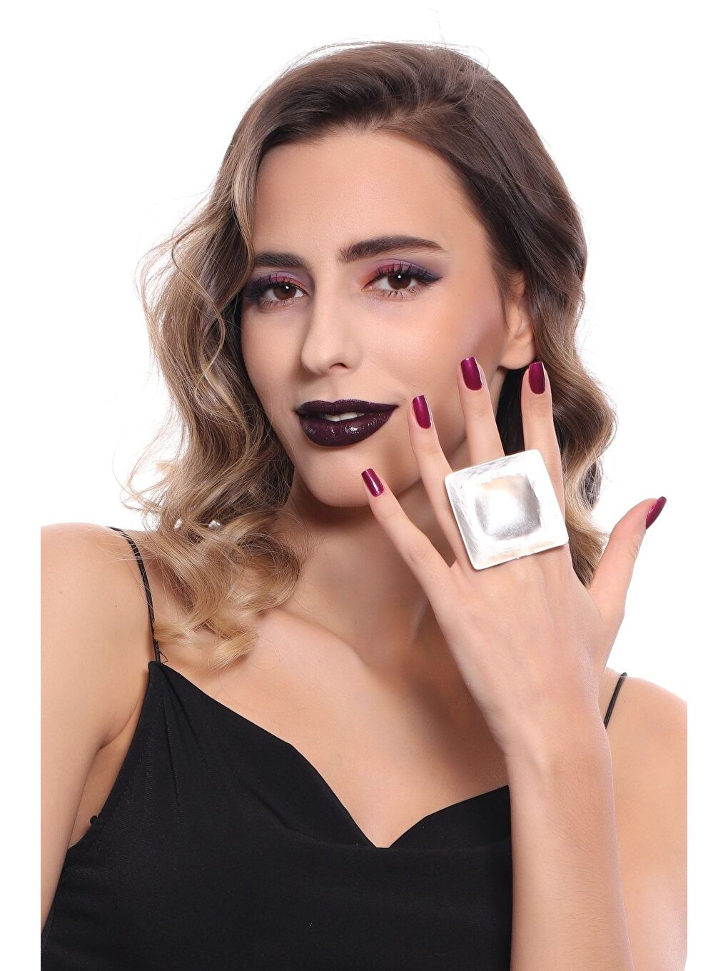 Gri Kadın Antik Gümüş Kaplama Geometrik Formlu Ayarlanabilir Bohem Yüzük-3