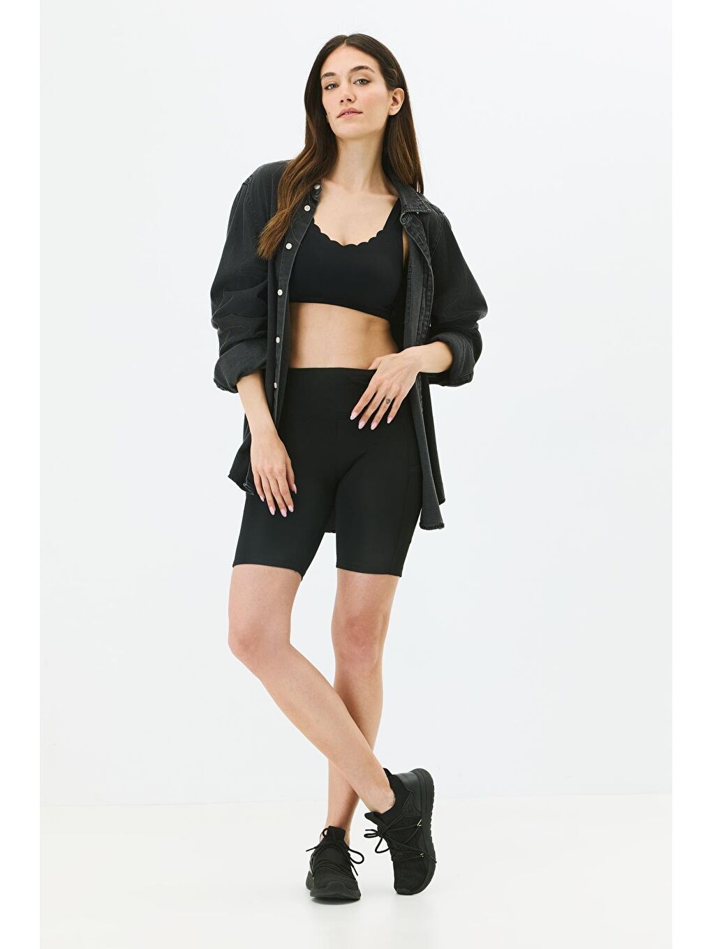 Yüksek Bel Çift Cepli Kısa Tayt 9417 Siyah