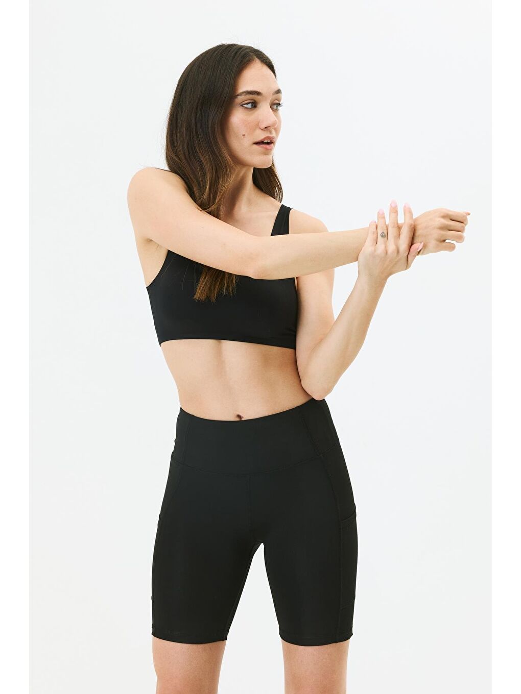 Yüksek Bel Çift Cepli Kısa Tayt 9417 Siyah-1