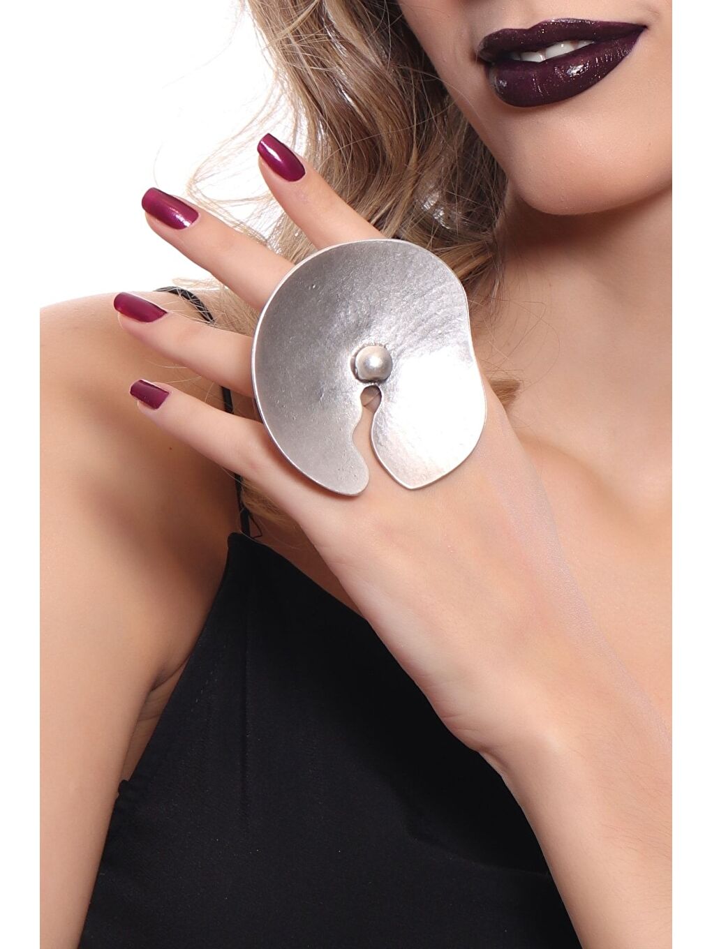 Gri Kadın Antik Gümüş Kaplama Anthurium Çiçeği Formlu Ayarlanabilir Yüzük-1