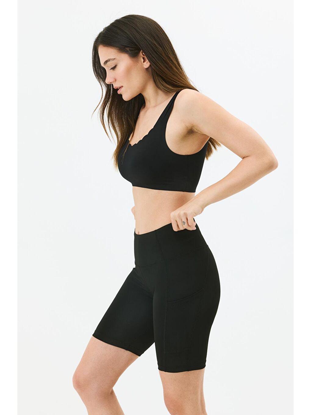 Yüksek Bel Çift Cepli Kısa Tayt 9417 Siyah-3