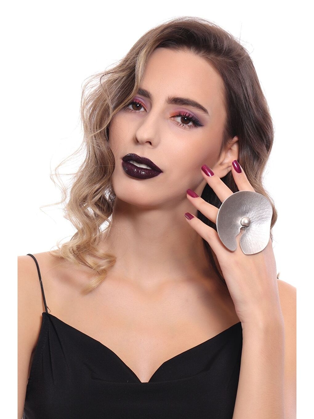 Gri Kadın Antik Gümüş Kaplama Anthurium Çiçeği Formlu Ayarlanabilir Yüzük-3