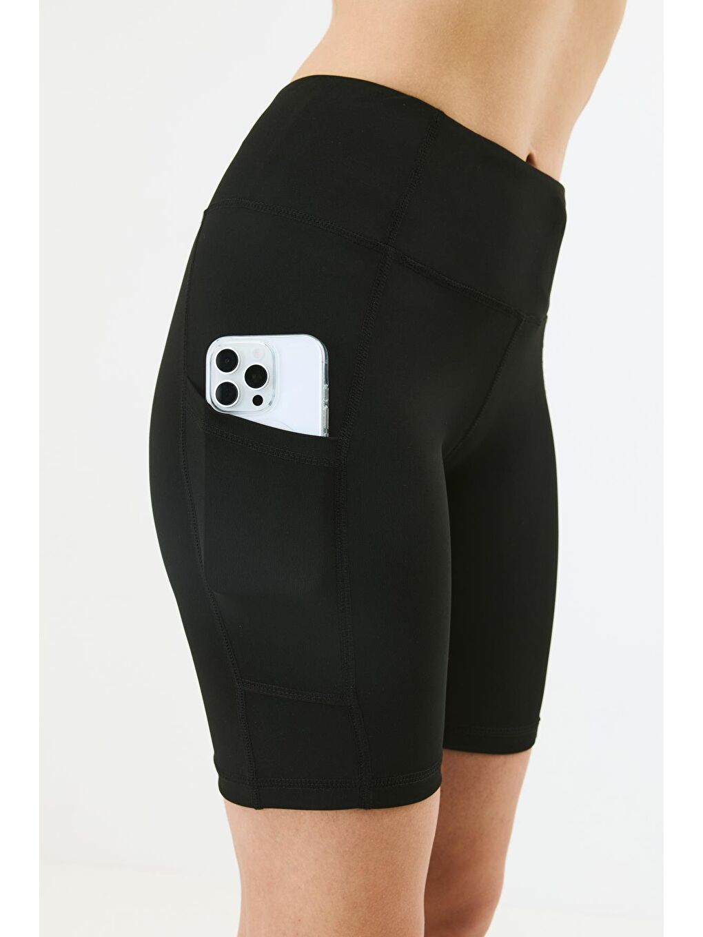 Yüksek Bel Çift Cepli Kısa Tayt 9417 Siyah-5