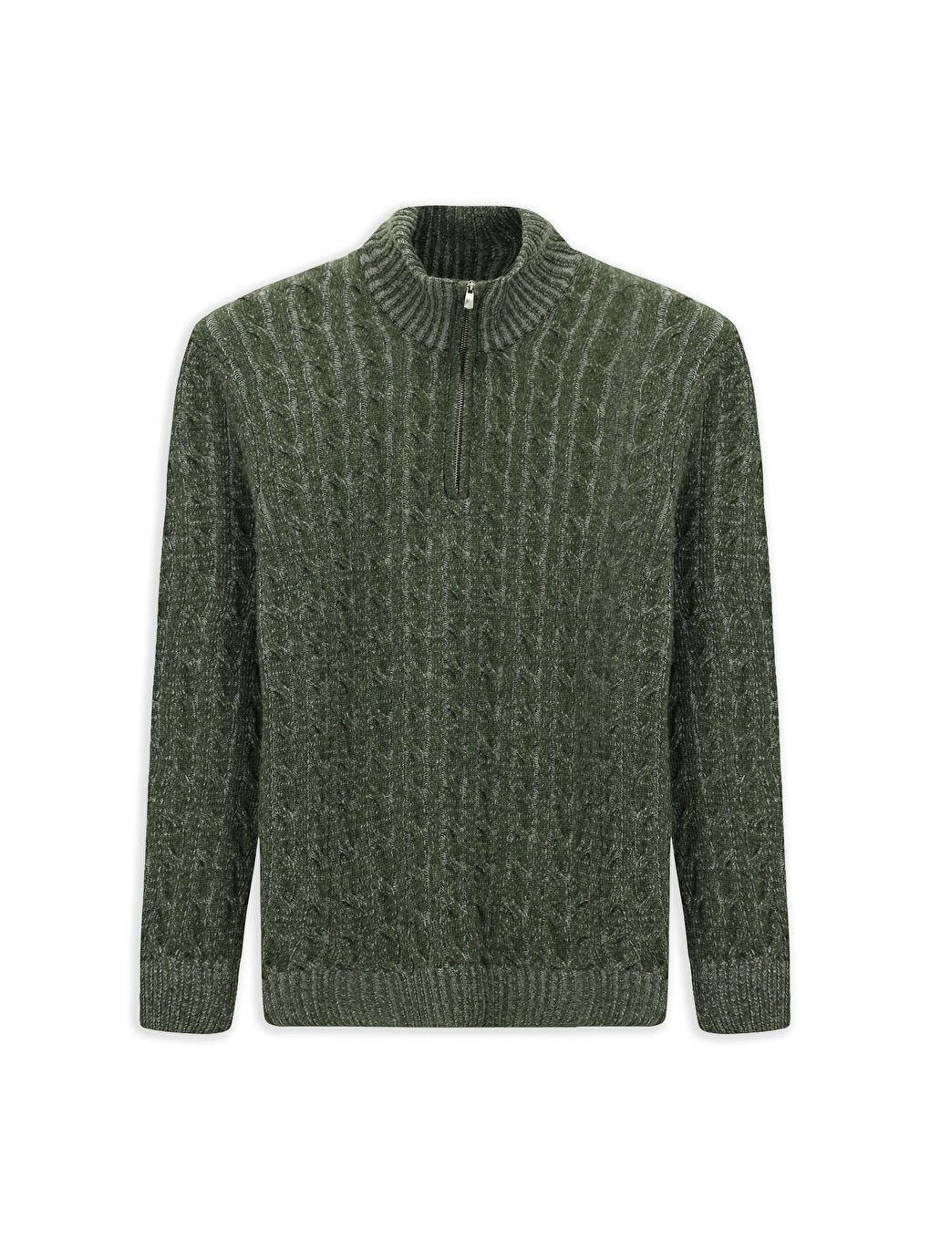 Yeşil Yarım Balıkçı Yaka Regular Fit Desenli Yünlü Triko Kazak