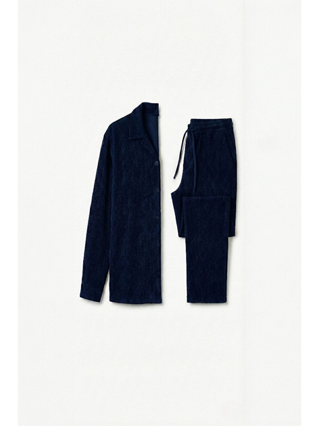 Lacivert Kadın Premium Fitilli Kumaş Gömlek Pantolon Takımı-1