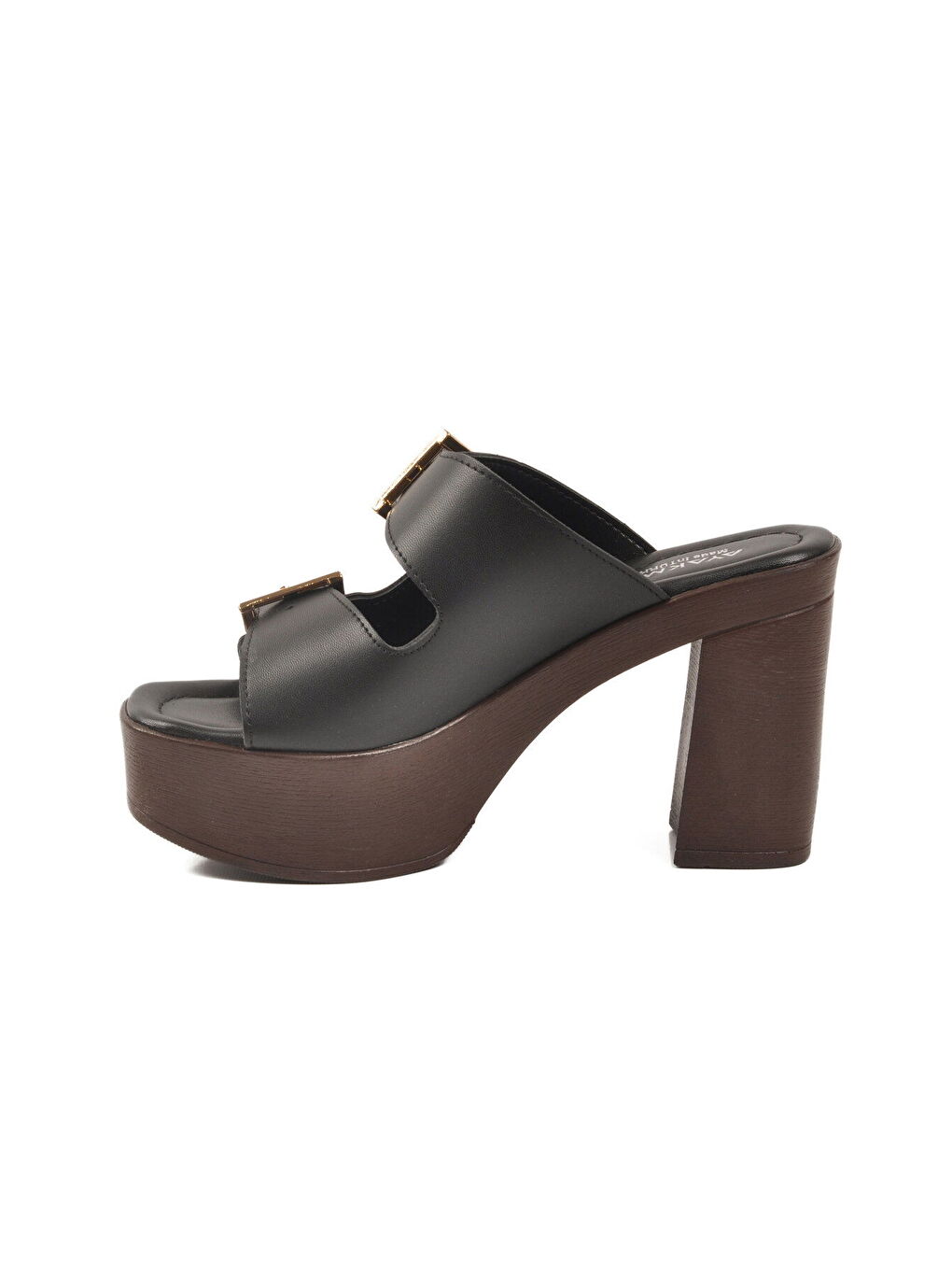 Siyah Çift Bantlı Kadın Topuklu Terlik 322221 Z-3