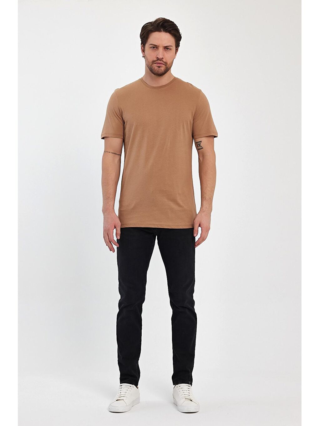 Kahverengi Süprem Bisiklet Yaka Erkek %100 Pamuk Tişört-1
