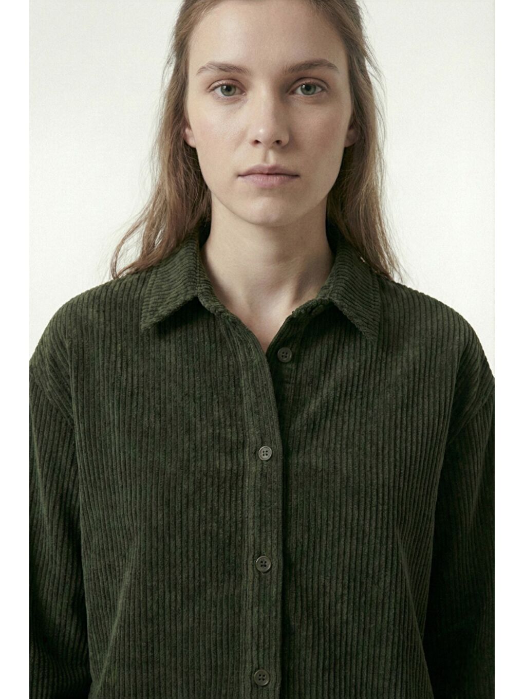 Yeşil Kadın Premium Fitilli Kumaş Gömlek Pantolon Takımı-5