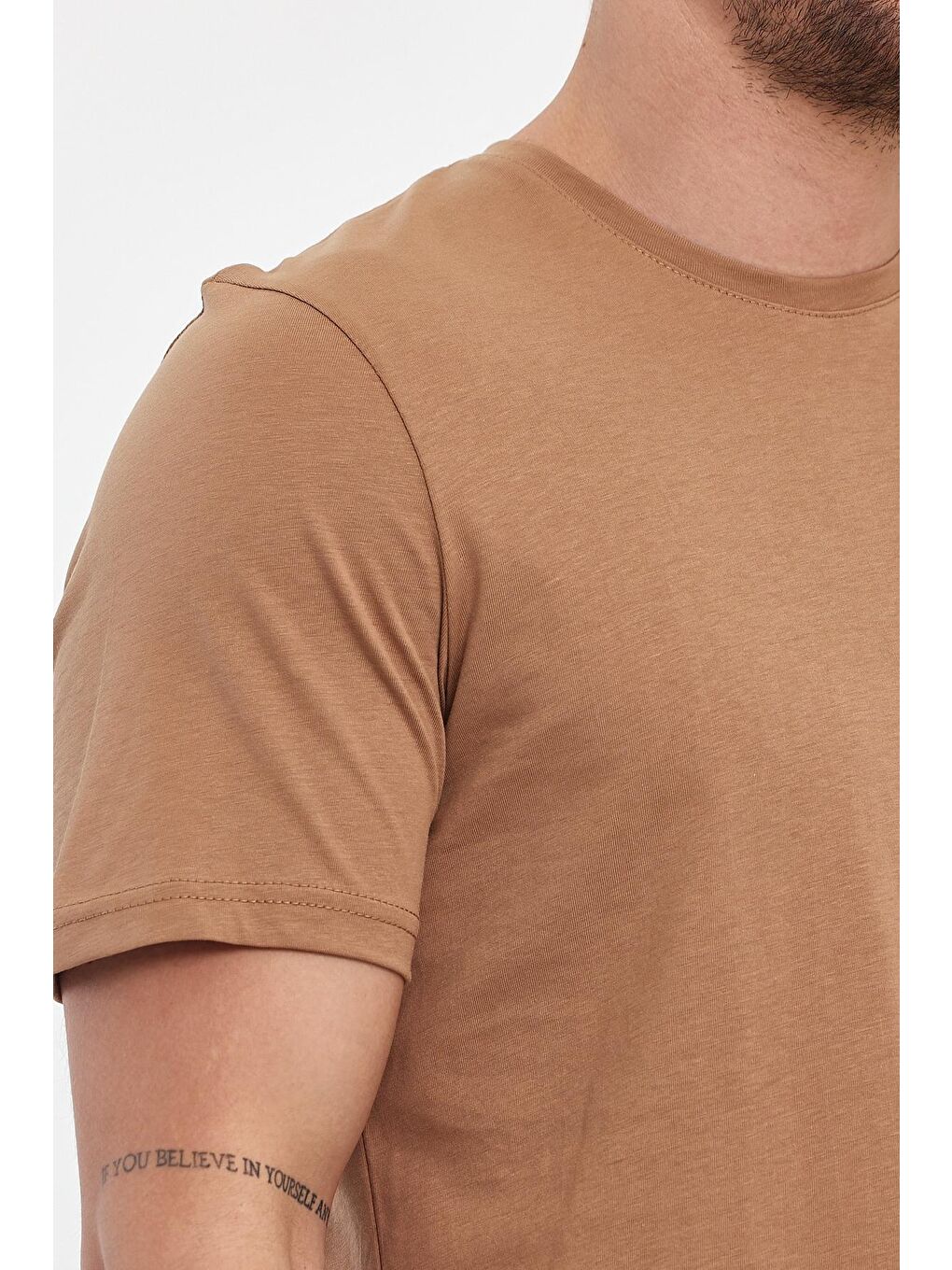 Kahverengi Süprem Bisiklet Yaka Erkek %100 Pamuk Tişört-2