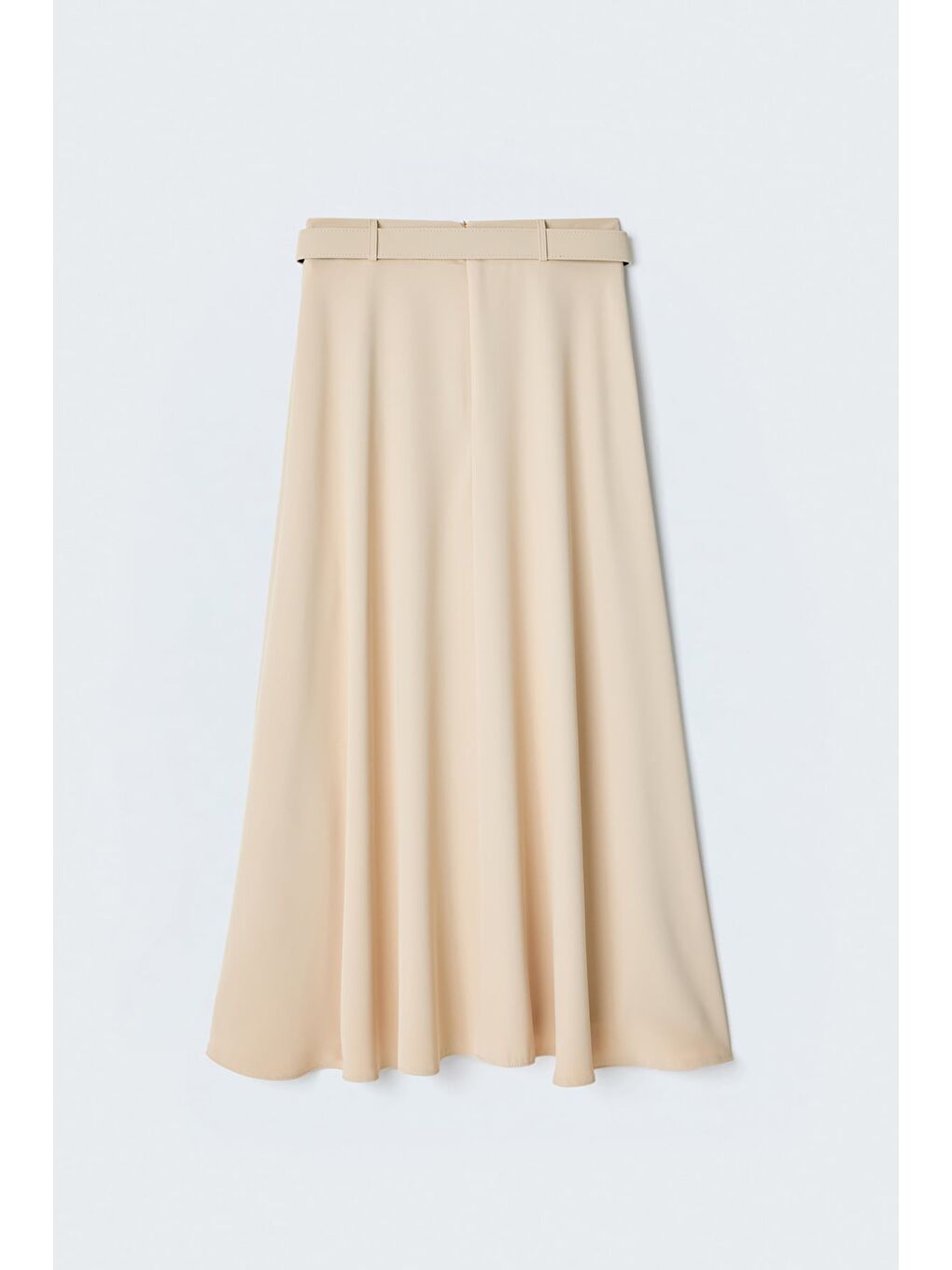 Kemerli Yırtmaç Detaylı Kloş Etek - Bej-6
