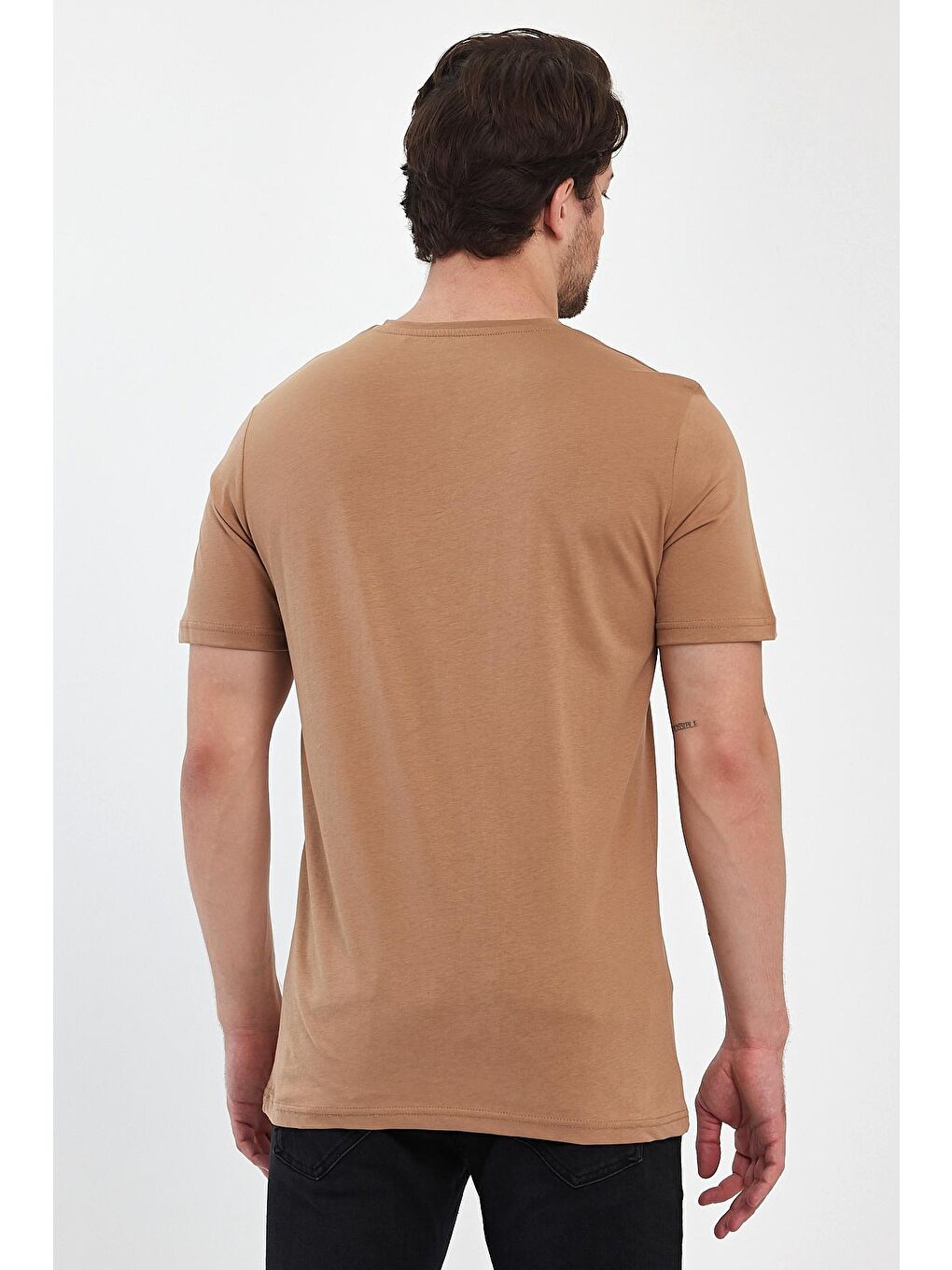 Kahverengi Süprem Bisiklet Yaka Erkek %100 Pamuk Tişört-3