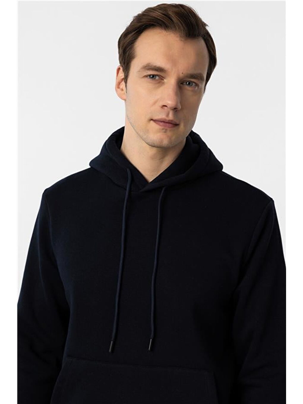 Lacivert Regular Düz Kapüşonlu Yaka Triko-3