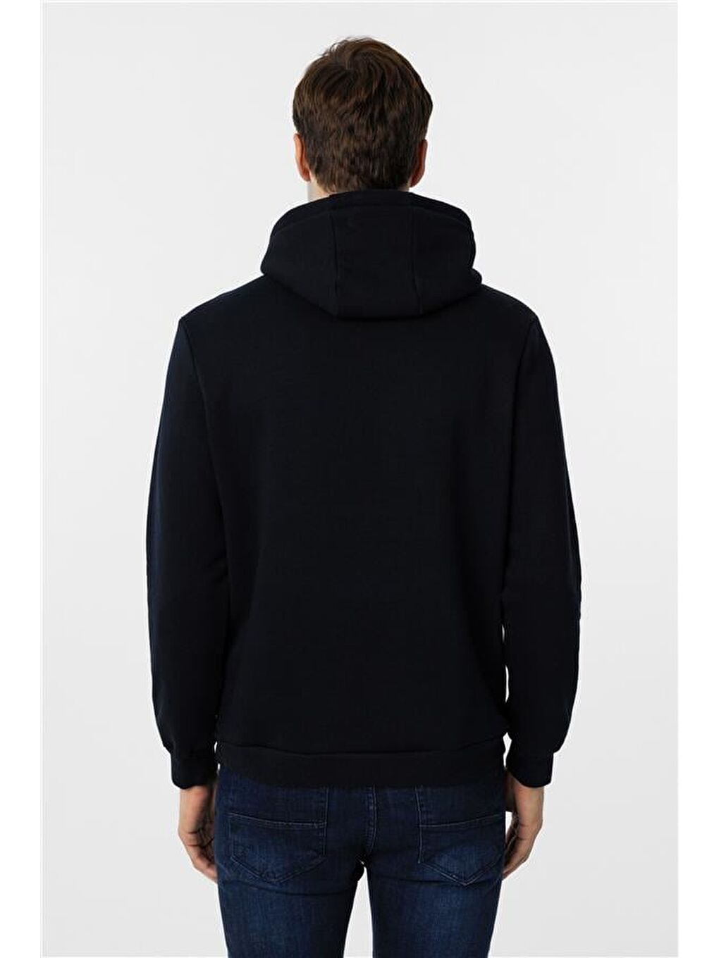 Lacivert Regular Düz Kapüşonlu Yaka Triko-4