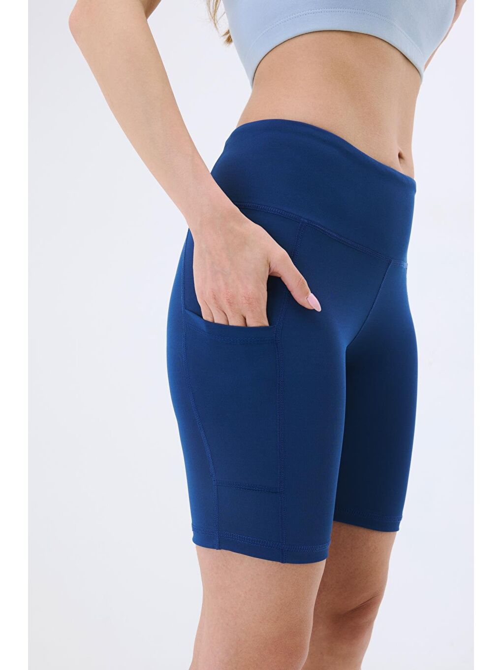 Yüksek Bel Çift Cepli Kısa Tayt 9417 Lacivert-2