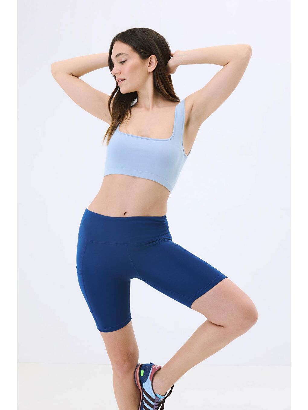 Yüksek Bel Çift Cepli Kısa Tayt 9417 Lacivert-3