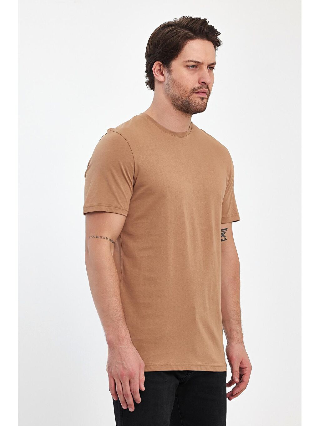Kahverengi Süprem Bisiklet Yaka Erkek %100 Pamuk Tişört-4
