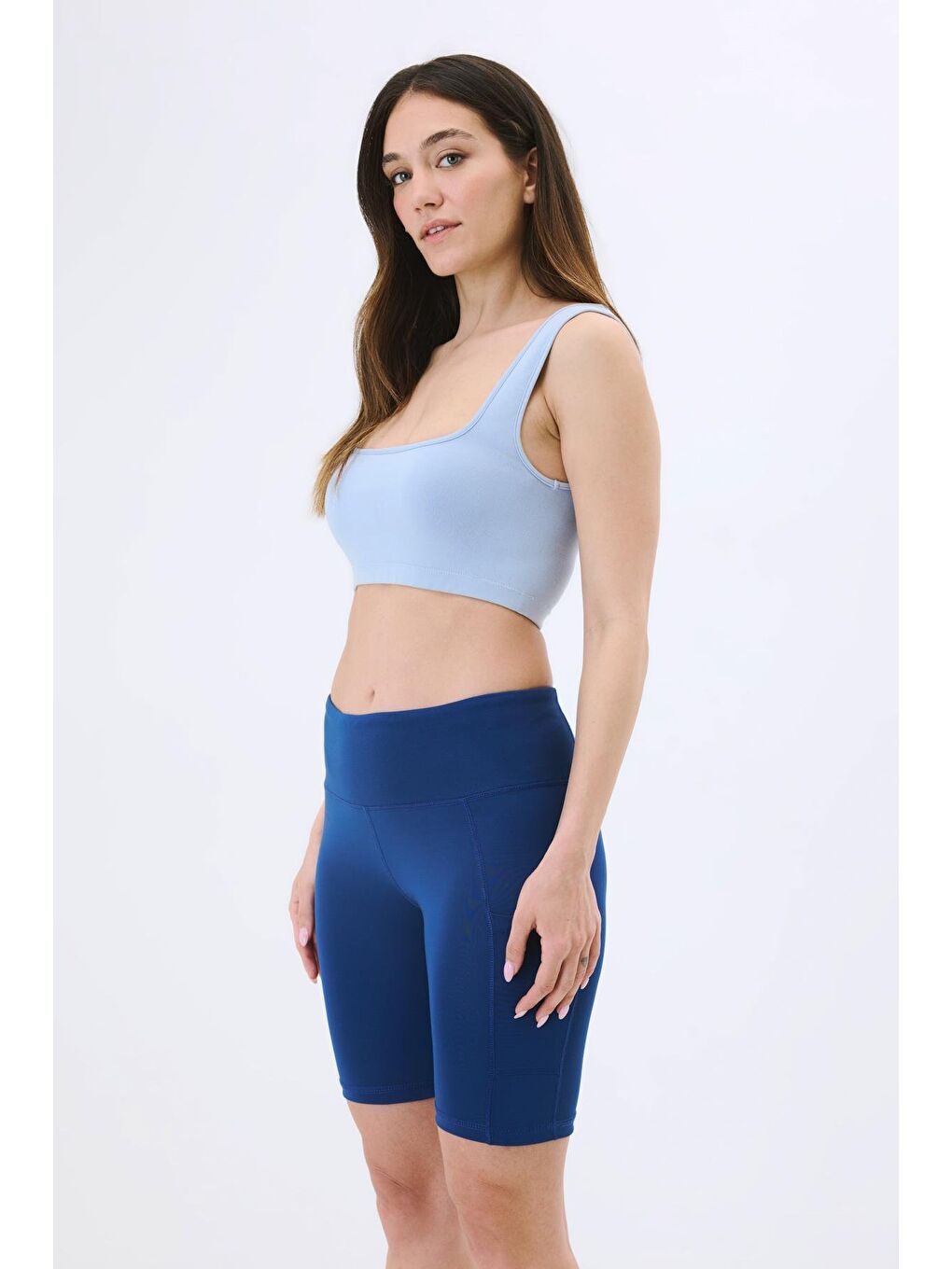 Yüksek Bel Çift Cepli Kısa Tayt 9417 Lacivert-4