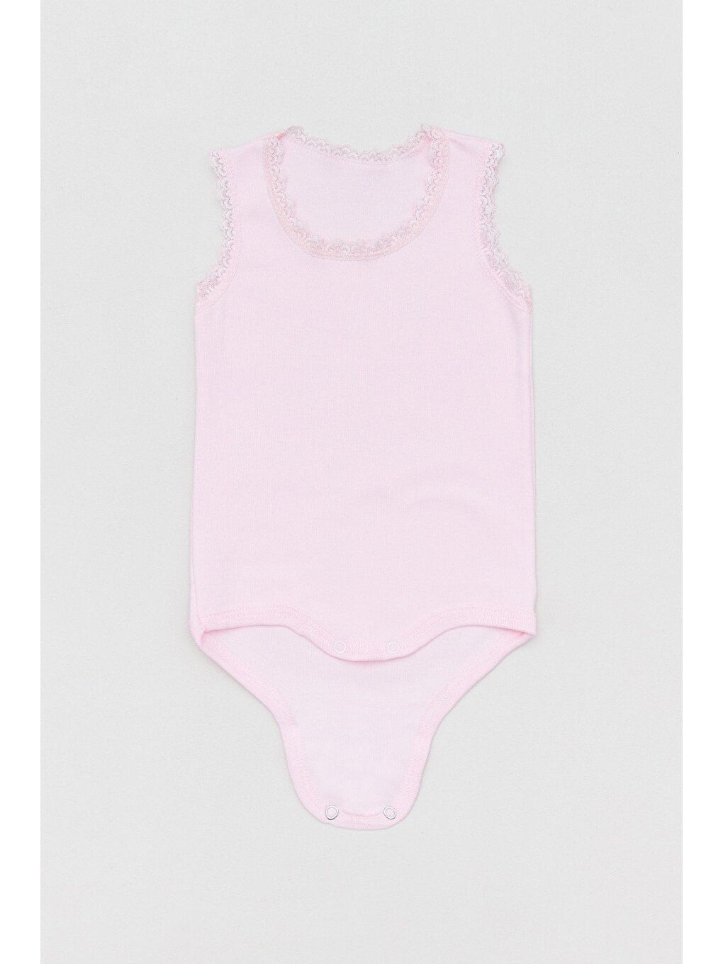 Pembe Kalın Askılı Dantelli Kız Bebek Zıbın-1