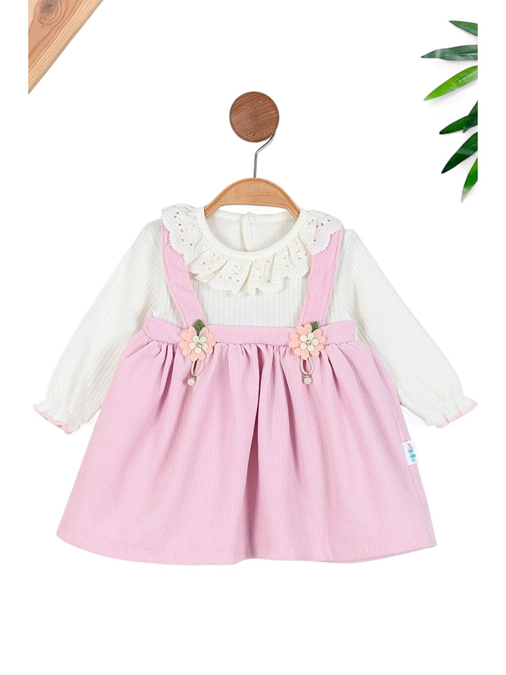 Pembe Kız Bebek Fitilli Dokulu Mevsimlik 6-9-12-18-24 Aylık Bebek Elbisesi, Doğum Günü, Özel Elbis
