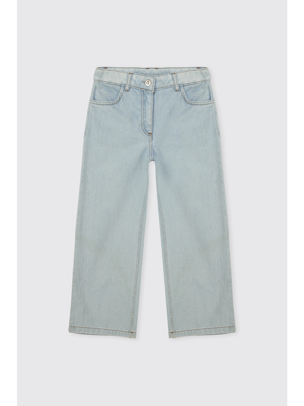 Kız Çocuk Beli Ayarlanabilir Lastikli Mavi Jean Pantolon