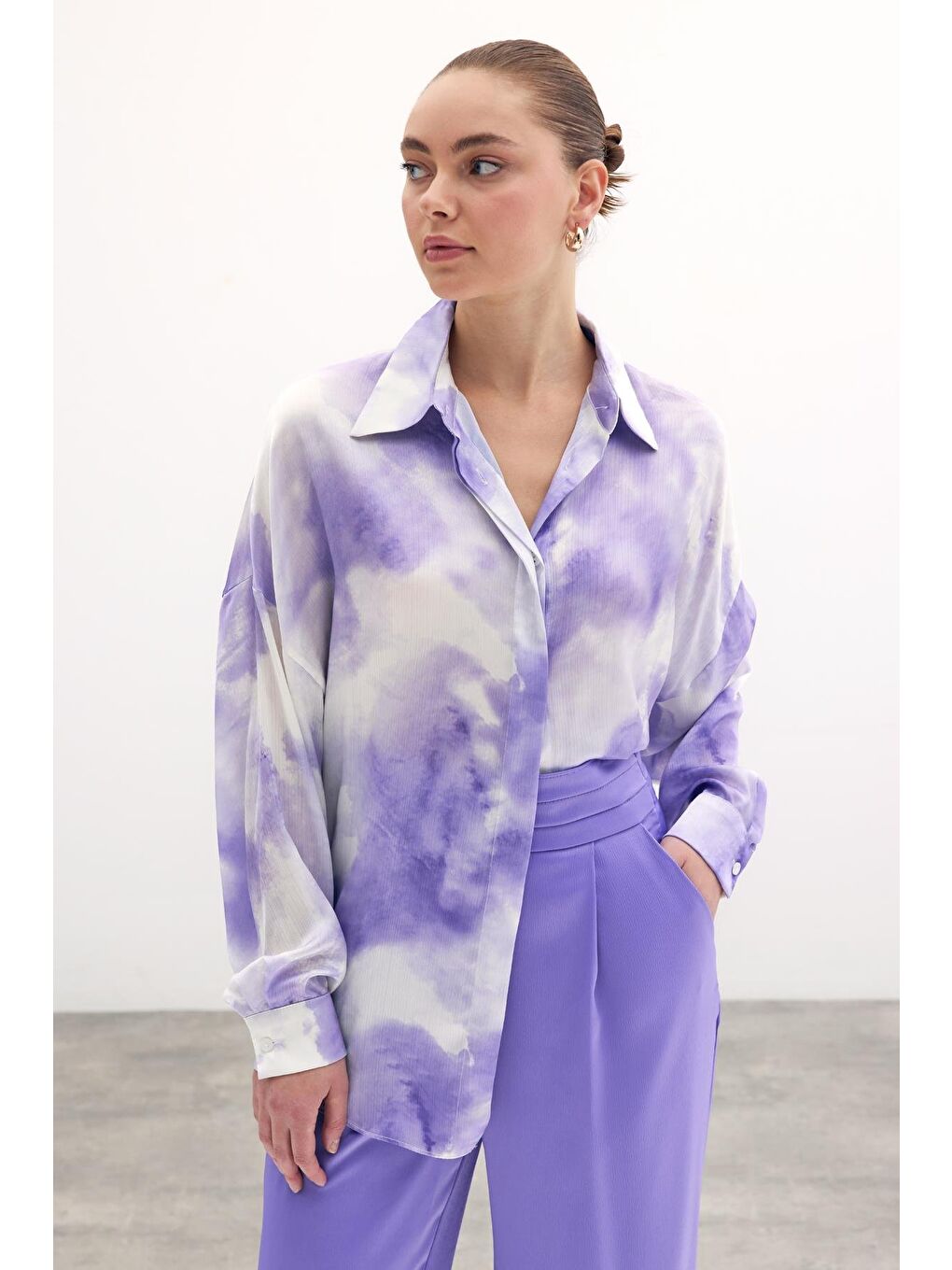 Salaş Uzun Gömlek - Lila-3