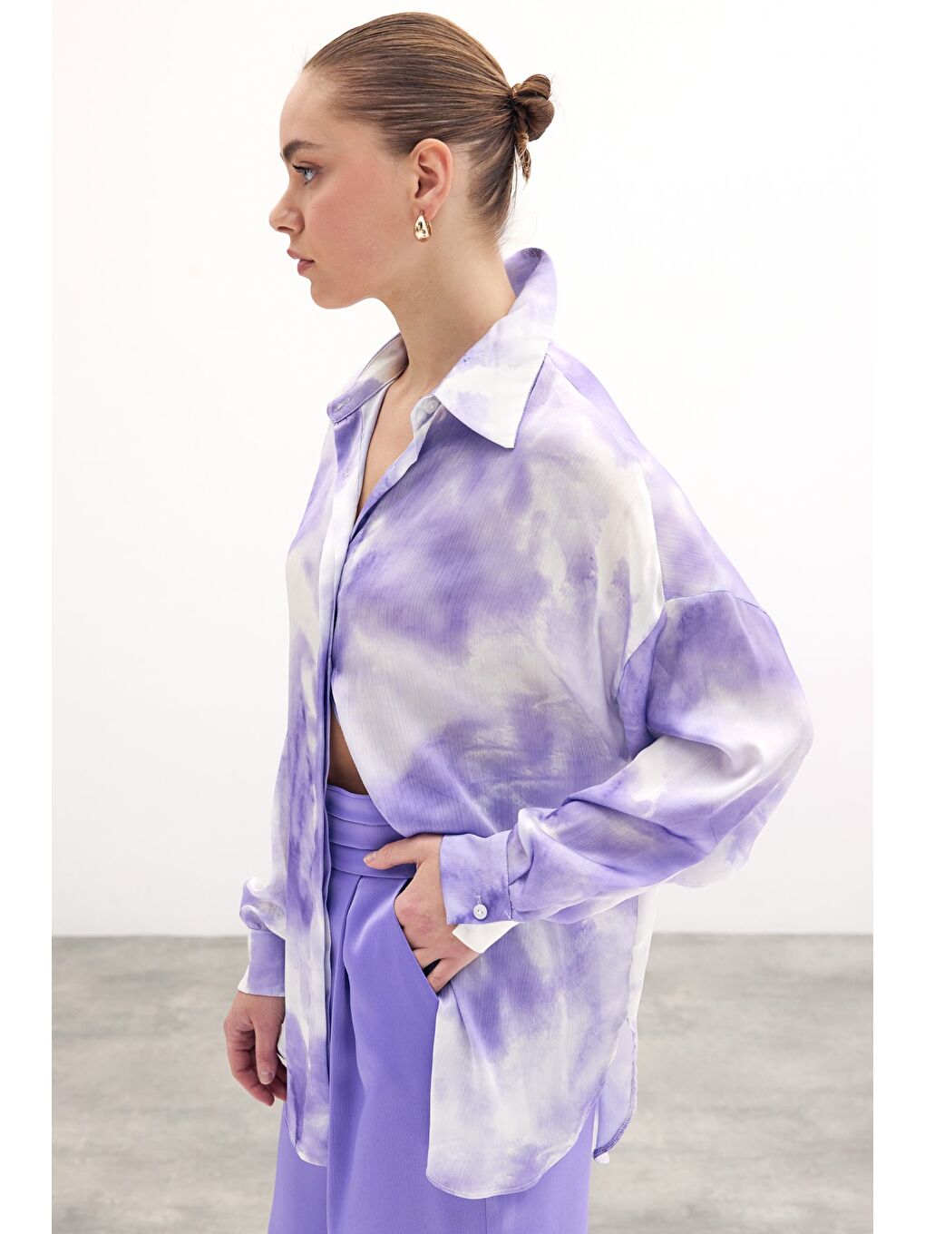 Salaş Uzun Gömlek - Lila-4