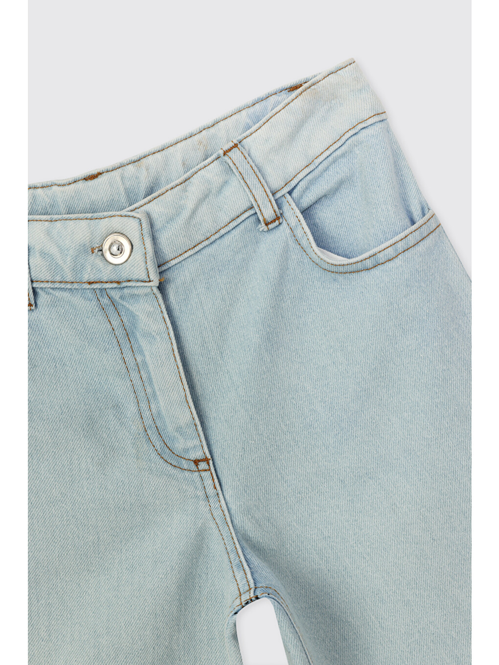 Kız Çocuk Beli Ayarlanabilir Lastikli Mavi Jean Pantolon-2