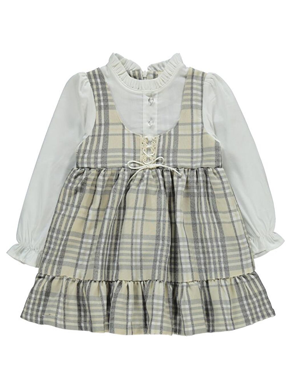 Girls Yakası Fırfırlı 2-5 Yaş Elbise - Bej 5-6 Yaş