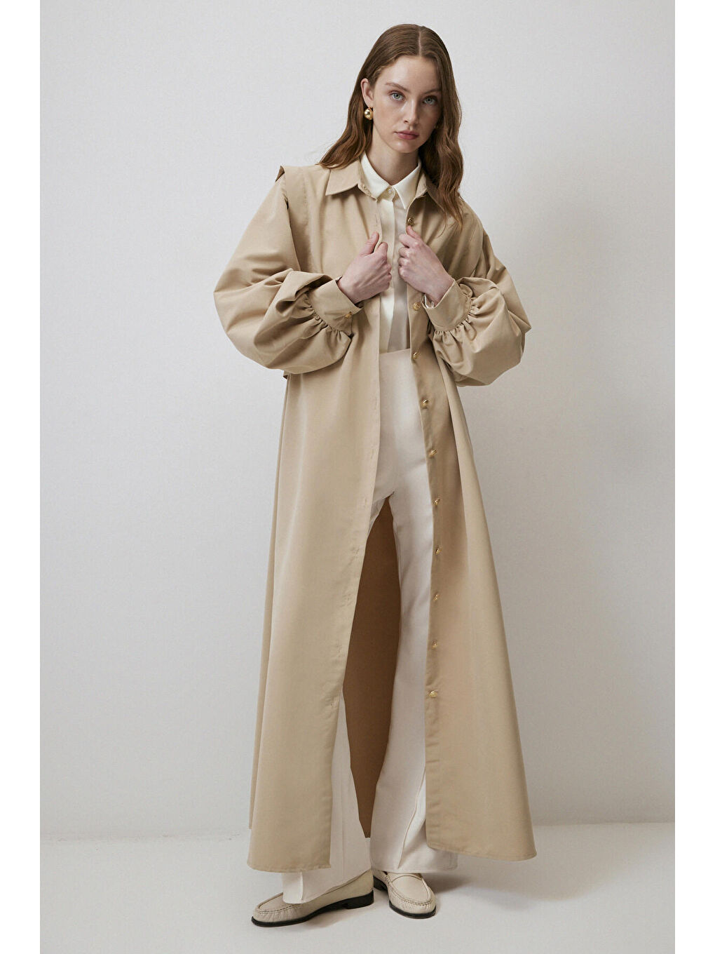 Kahverengi BALON KOL KUŞAKLI TRENÇKOT-1