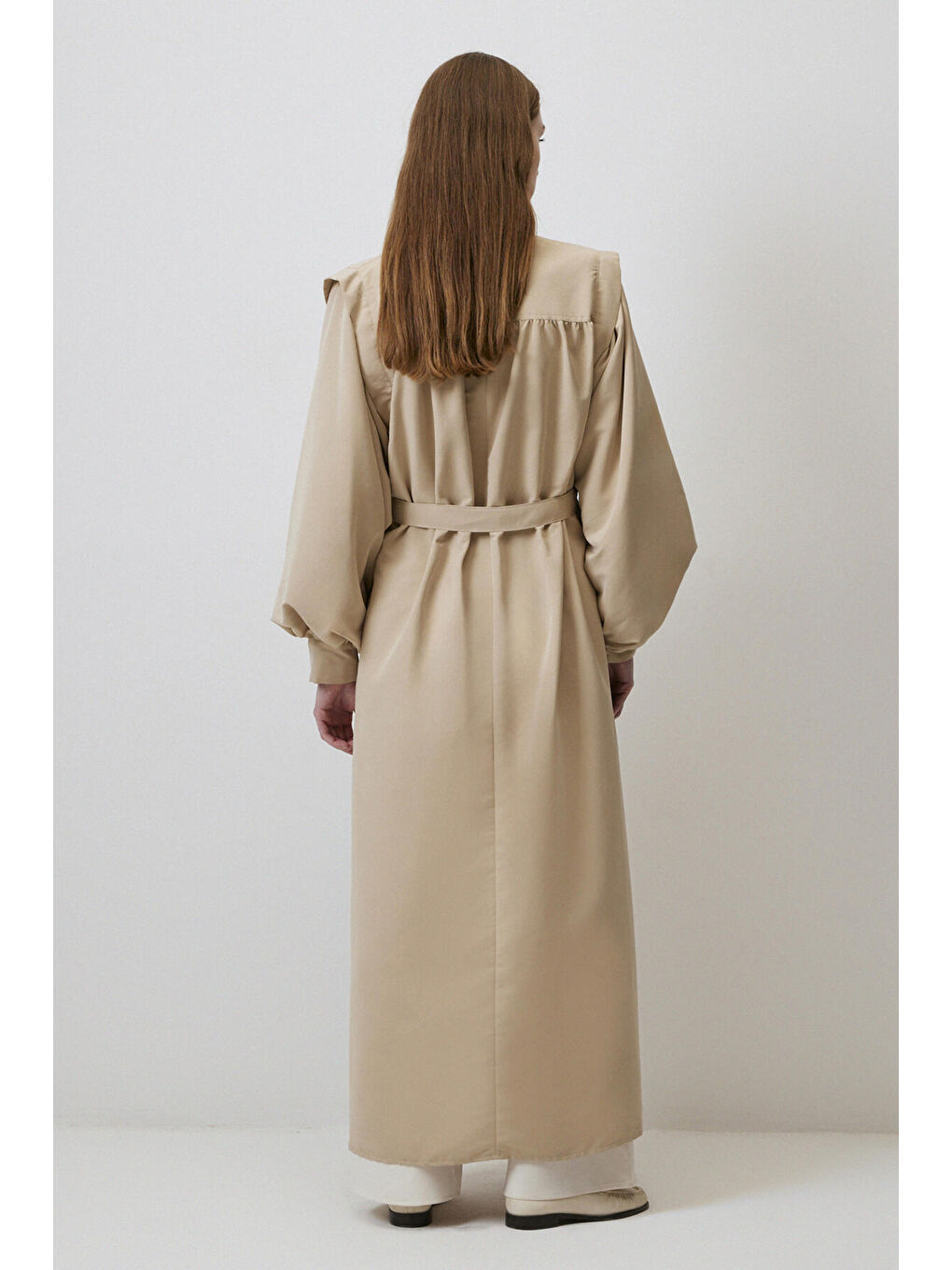 Kahverengi BALON KOL KUŞAKLI TRENÇKOT-3