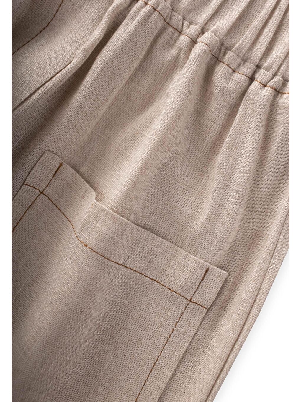 Ekru Kız Çocuk Keten Pantolon-2