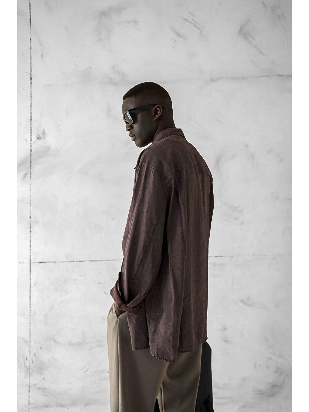 Erkek Oversize Yıkamalı Rahat Gömlek Kahverengi-3