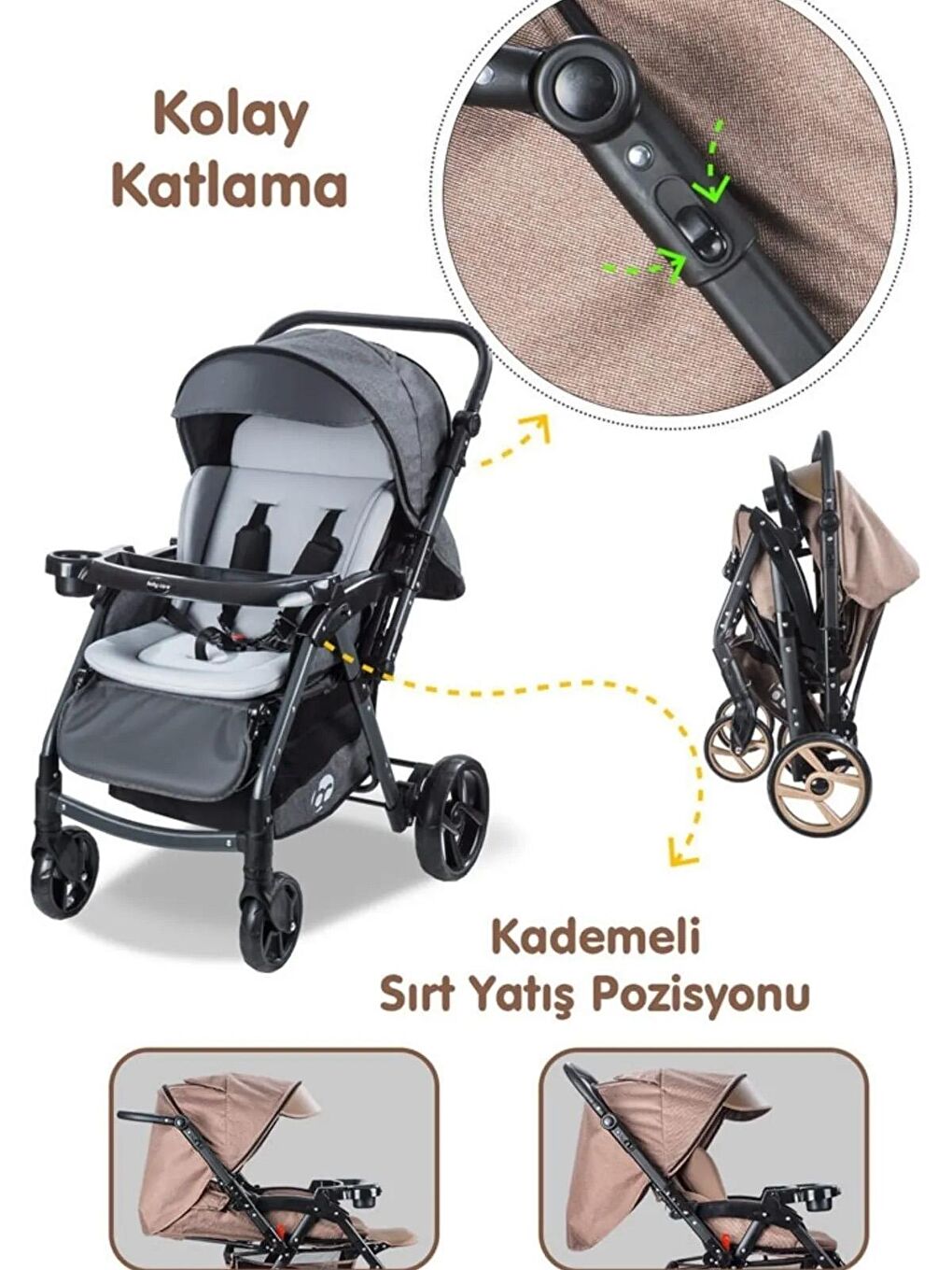 Babycare Gri Combo Maxi Pro Çift Yönlü Bebek Arabası Gri - 4